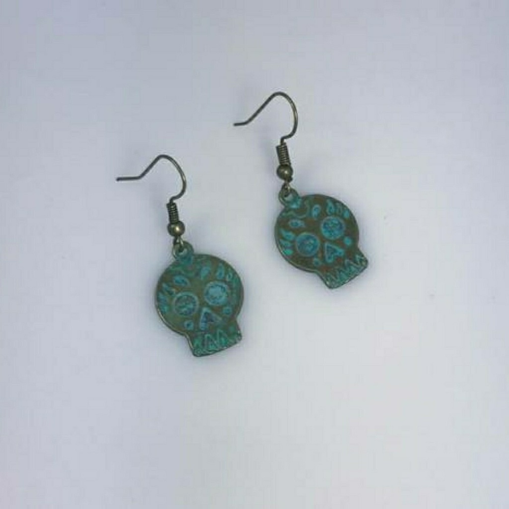 Handmade Brass Patina Skull Earrings